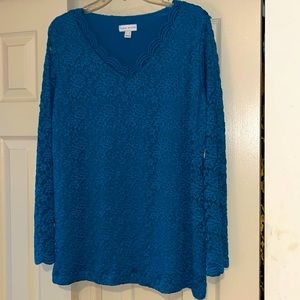Susan Graver Teal Lace Blouse Size XL